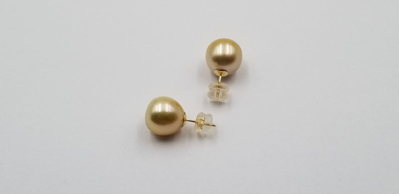 11-12 MM GOLDEN COLOR SOUTHSEA PEARLS 18 KT YELLOW GOLD STUDS EARRINGS