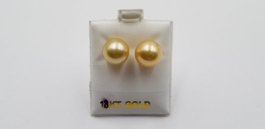 11-12 MM NATURAL COLOR GOLDEN SOUTHSEA PEARLS 18 KT YELOW GOLD STUDS EARRINGS