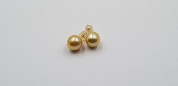 11-12 MM NATURAL COLOR GOLDEN SOUTHSEA PEARLS 18 KT YELOW GOLD STUDS EARRINGS