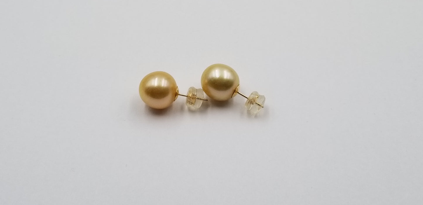 11-12 MM NATURAL COLOR GOLDEN SOUTHSEA PEARLS 18 KT YELOW GOLD STUDS EARRINGS