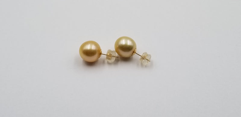 11-12 MM NATURAL COLOR GOLDEN SOUTHSEA PEARLS 18 KT YELOW GOLD STUDS EARRINGS