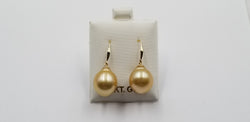 12-13 MM BAROQUE SHAPE NATURAL GOLDEN COLOR SOUTHSEA PEARL 18 KT YELLOW GOLD WIRE EARRINGS