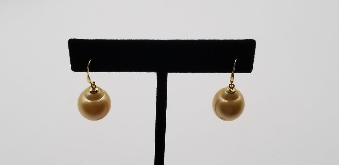 12-13 MM BAROQUE SHAPE NATURAL GOLDEN COLOR SOUTHSEA PEARL 18 KT YELLOW GOLD WIRE EARRINGS