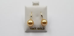 10-11 MM NATURAL COLOR ROUND GOLDEN SOUTHSEA PEARLS 18 KT YELLOW GOLD WIRE EARRINGS