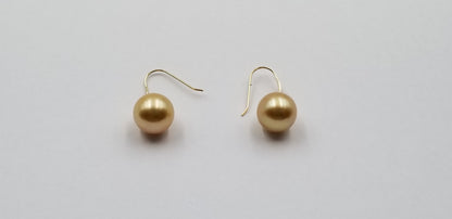 10-11 MM NATURAL COLOR ROUND GOLDEN SOUTHSEA PEARLS 18 KT YELLOW GOLD WIRE EARRINGS