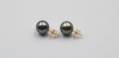 12-13 MM TAHITIAN PEARLS 14 KT YELLOW GOLD STUDS EARRINGS