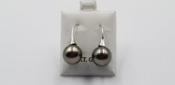 12-13 MM NATURAL COLOR BLACK TAHITIAN PEARLS 18 KT WHITE GOLD WIRE EARRINGS