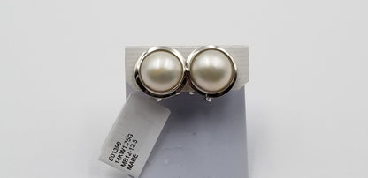 MABE PEARLS 12-12.5MM 14 KT WHITE GOLD OMEGA BACKS EARRINGS