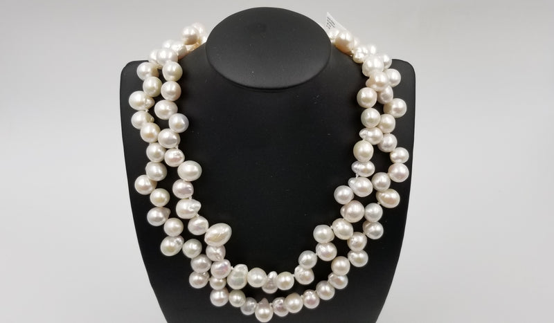SIDE DRILL STYLISH PEARL SHAPE FRESHWATER PEARLS 36 "  NECKLACE