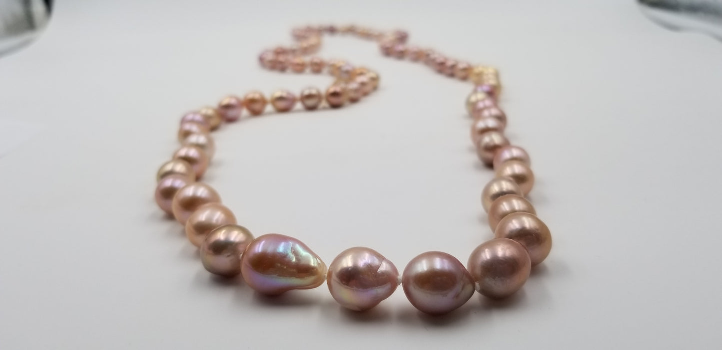 10-14 MM BAROQUE /TEAR DROP GRADUATE 46 " LONG FRESHWATER CULTURE ALL PINK NECKLACE