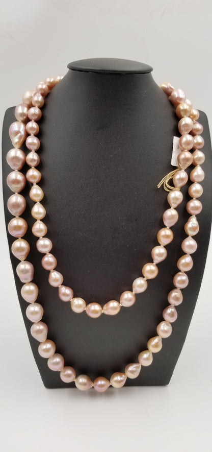 10-14 MM BAROQUE /TEAR DROP GRADUATE 46 " LONG FRESHWATER CULTURE ALL PINK NECKLACE