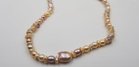 10-13/8-8.5MM MULTI COLOR FRESHWATER CULTURE KESHI/BAROQUE PEARLS 36" NECKLACE