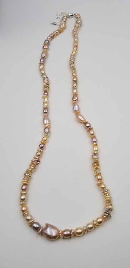 10-13/8-8.5MM MULTI COLOR FRESHWATER CULTURE KESHI/BAROQUE PEARLS 36" NECKLACE