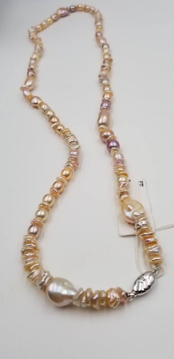 10-13/8-8.5MM MULTI COLOR FRESHWATER CULTURE KESHI/BAROQUE PEARLS 36" NECKLACE