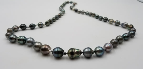 8-14 MM NATURAL COLOR MULTI BLACK TAHITIAN BAROQUE PEARLS 36" NECKLACE