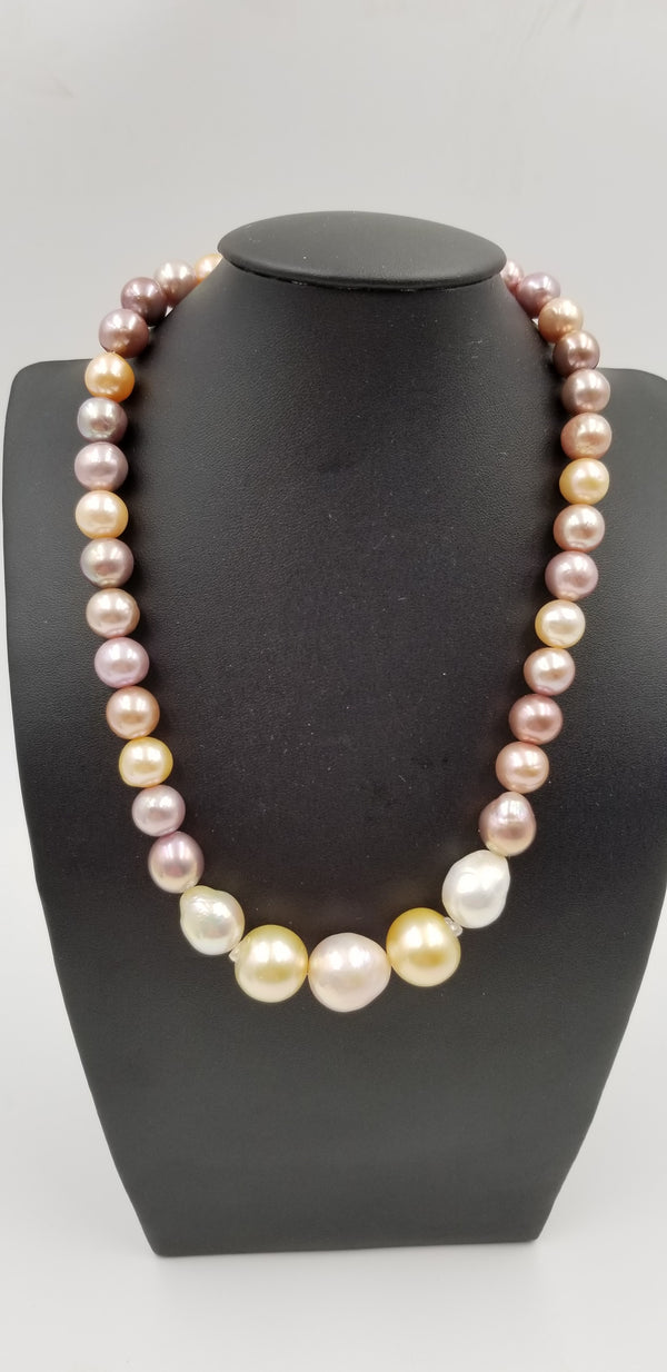 9-16.5 MM GOLDEN SOUTHSEA /MULTI COLOR FRESHWATER CULTURE PEARLS STRAND