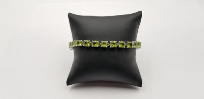 PERIDOT 6 MM SQUARE STERLING SILVER TENNIS BRACELET