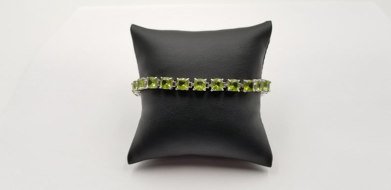 PERIDOT 6 MM SQUARE STERLING SILVER TENNIS BRACELET