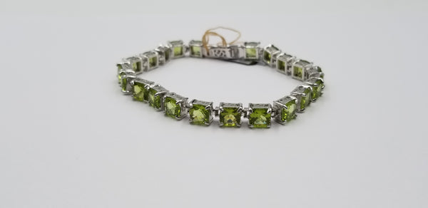 PERIDOT 6 MM SQUARE STERLING SILVER TENNIS BRACELET