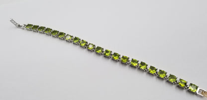 PERIDOT 6 MM SQUARE STERLING SILVER TENNIS BRACELET