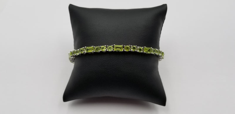 PERIDOT ROUND/EMERALD CUT STERLING SILVER BRACELET