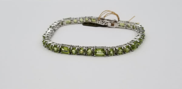 PERIDOT ROUND/EMERALD CUT STERLING SILVER BRACELET