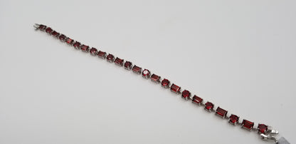 GARNET ROUND /EMERALD CUT STERLING SILVER BRACELET