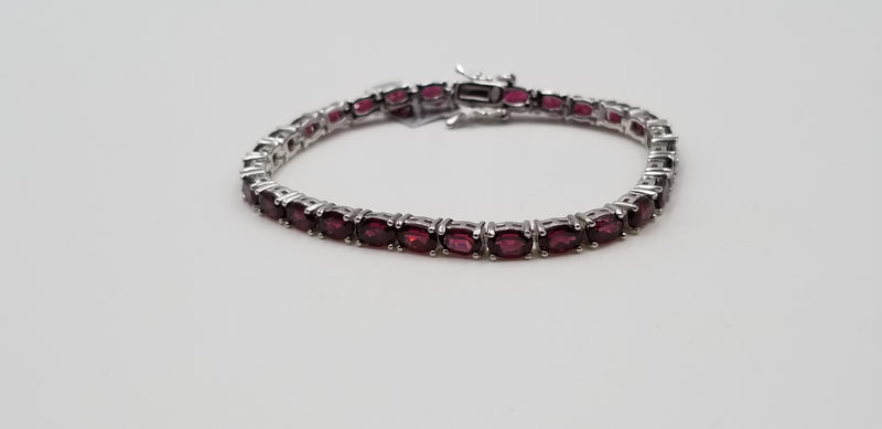 GARNET 4X6 MM OVAL SHAPE STERLING SILVER TENNIS BRACELET