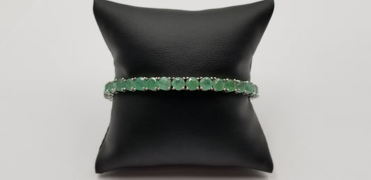 EMERALD 5 MM ROUND STERLING SILVER TENNIS BRACELET
