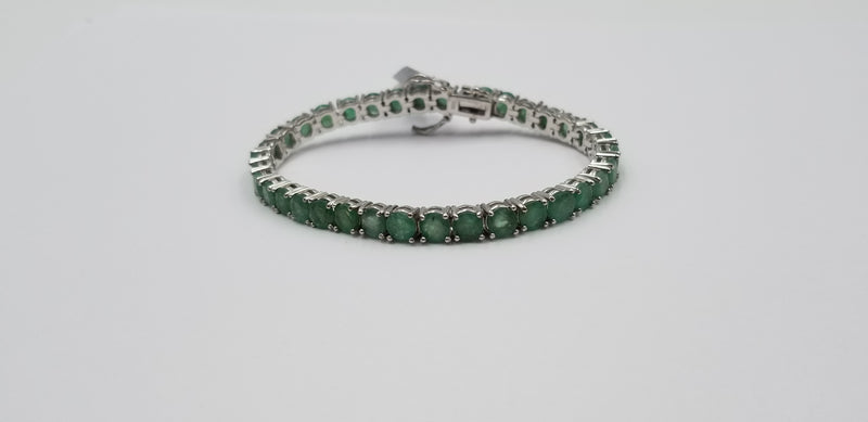 EMERALD 5 MM ROUND STERLING SILVER TENNIS BRACELET