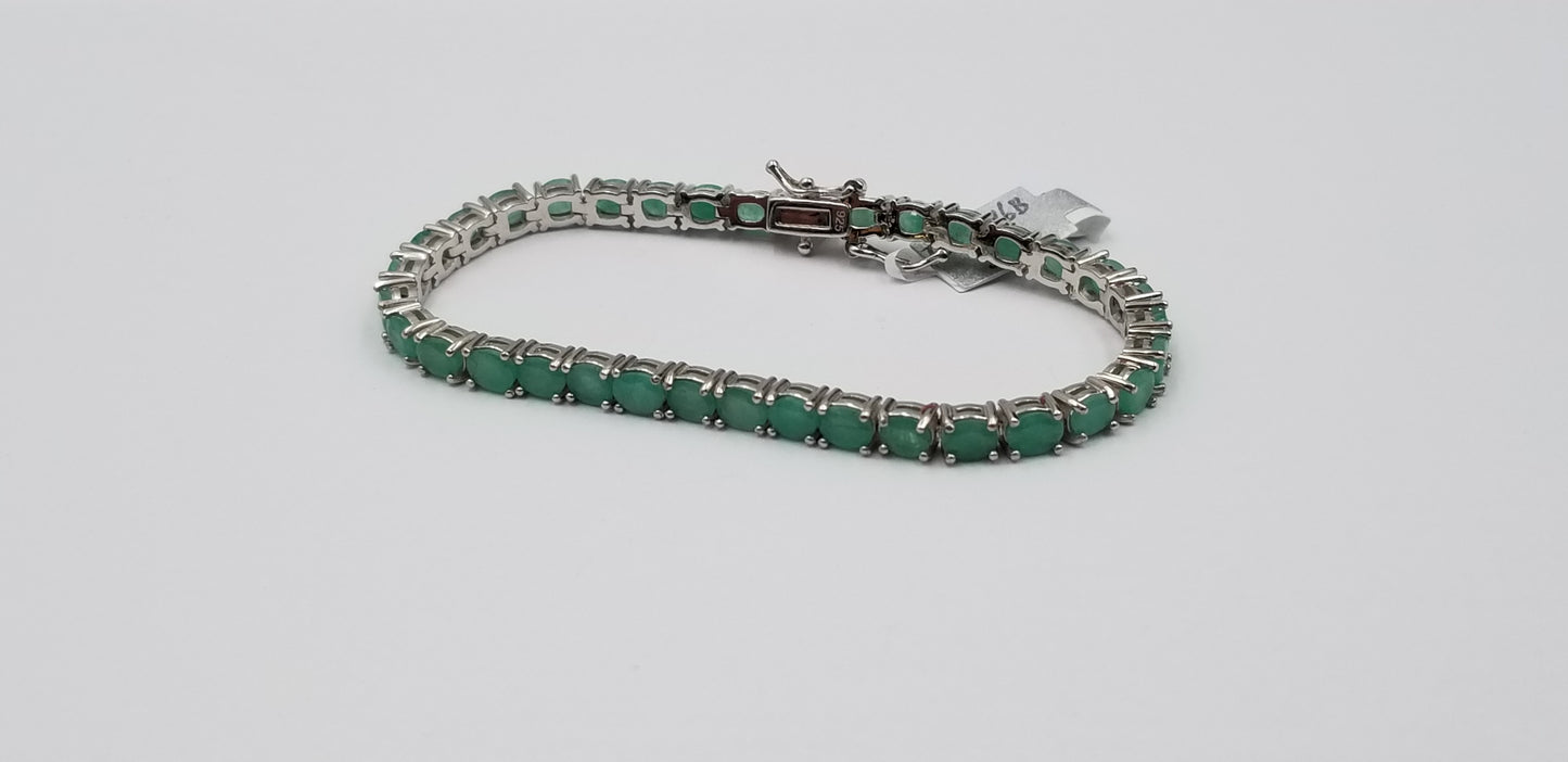 EMERALD 4X6 MM OVAL STERLING SILVER TENNIS BRACELET