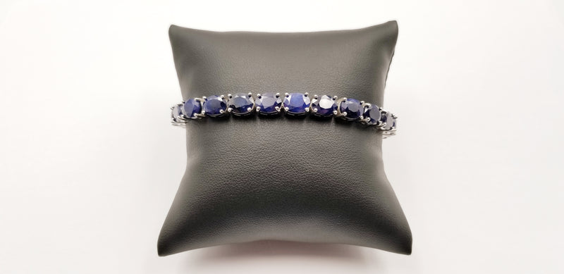 SAPPHIRE 6X8 MM OVAL SHAPE STERLING SILVER TENNIS BRACELET