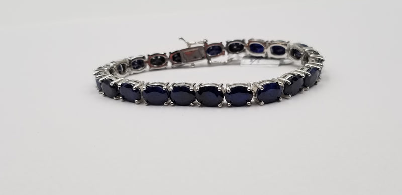 SAPPHIRE 6X8 MM OVAL SHAPE STERLING SILVER TENNIS BRACELET