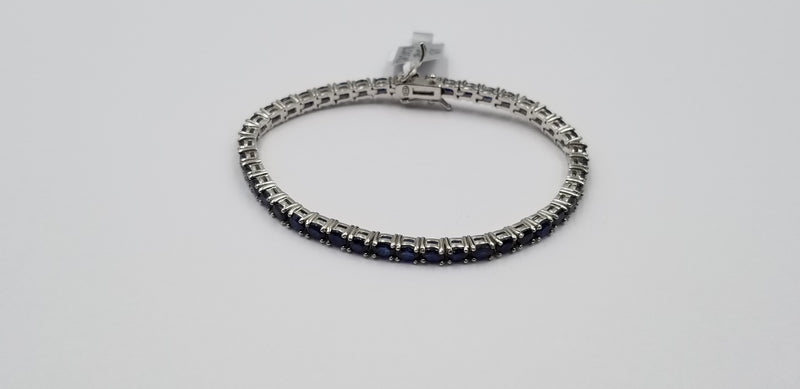 SAPPHIRE 3X5 MM OVAL SHAPE STERLING SILVER TENNIS BRACELET