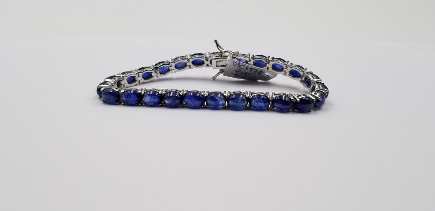 SAPPHIRE 5X7 CABOCHON CUT STERLING SILVER BRACELET