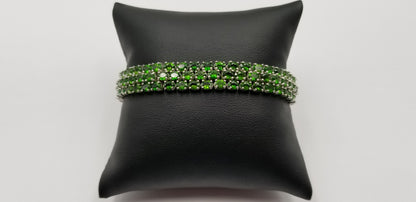 GREEN CHROME DIOPSIDE 3X5 MM TRIPLE ROW STERLING SILVER BRACELET