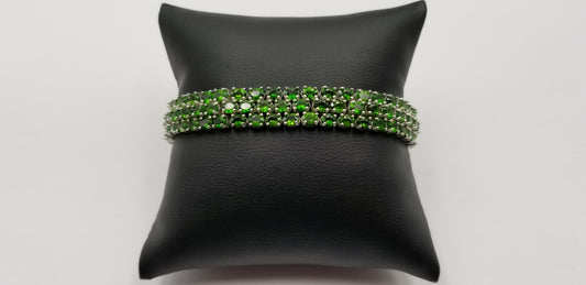 GREEN CHROME DIOPSIDE 3X5 MM TRIPLE ROW STERLING SILVER BRACELET