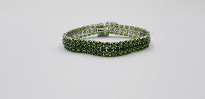 GREEN CHROME DIOPSIDE 3X5 MM TRIPLE ROW STERLING SILVER BRACELET