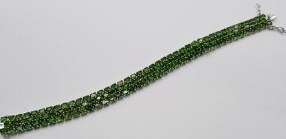 GREEN CHROME DIOPSIDE 3X5 MM TRIPLE ROW STERLING SILVER BRACELET