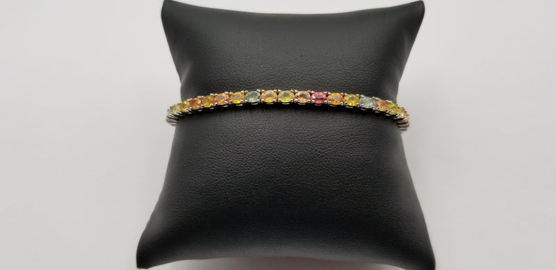 MULTI COLOR SAPPHIRES 3X5MM STERLING SILVER TENNIS BRACELET