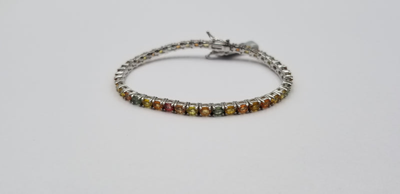 MULTI COLOR SAPPHIRES 3X5MM STERLING SILVER TENNIS BRACELET