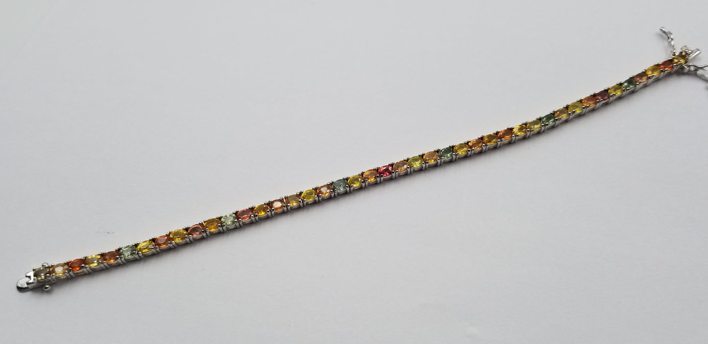 MULTI COLOR SAPPHIRES 3X5MM STERLING SILVER TENNIS BRACELET