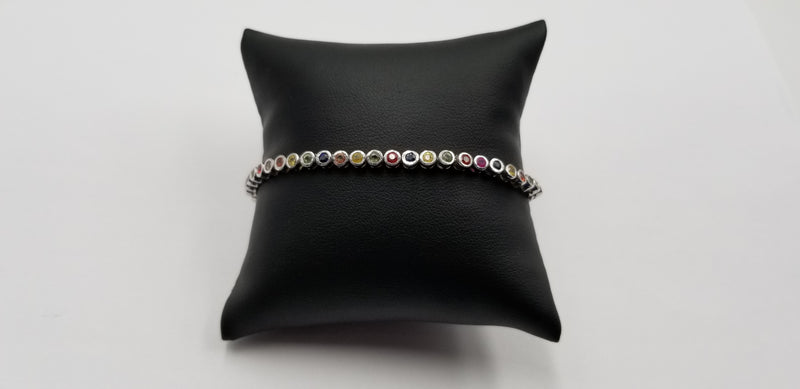 MULTI COLOR SAPPHIRES ROUND 3 MM BEZEL SETTING 925 BRACELET