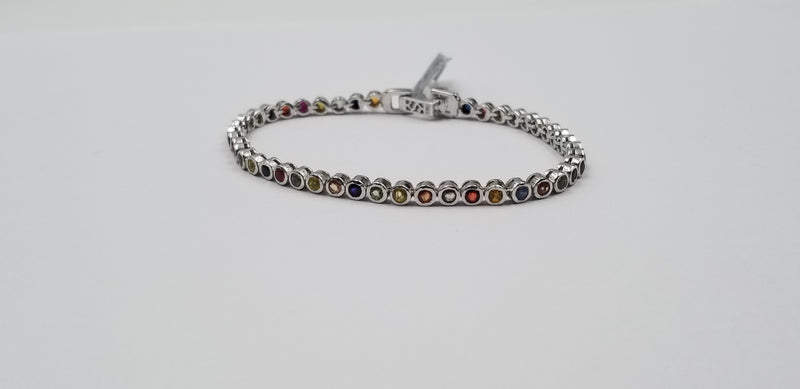 MULTI COLOR SAPPHIRES ROUND 3 MM BEZEL SETTING 925 BRACELET