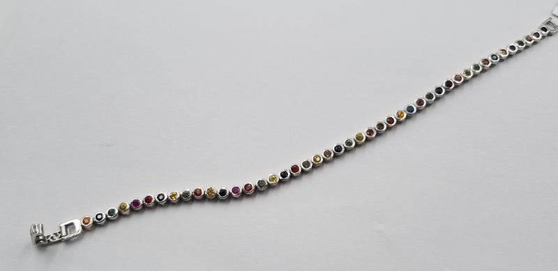 MULTI COLOR SAPPHIRES ROUND 3 MM BEZEL SETTING 925 BRACELET