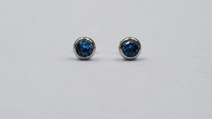 BLUE TOPAZ 6 MM BEZEL SET STERLING SILVER STUD EARRINGS