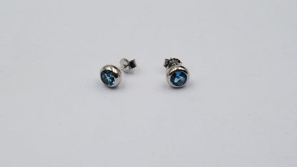 BLUE TOPAZ 6 MM BEZEL SET STERLING SILVER STUD EARRINGS