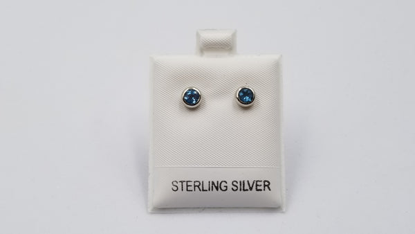 BLUE TOPAZ 4 MM BEZEL SET STERLING SILVER STUDS EARRINGS