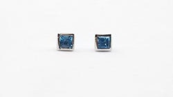 BLUE TOPAZ 4X4 MM SQUARE BEZEL SET STERLING SILVER STUDS EARRINGS