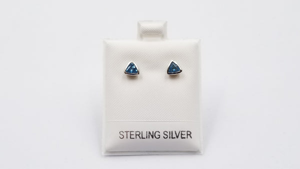 BLUE TOPAZ 4X4MM TRIANGLE BEZEL SET STERLING SILVER STUDS EARRINGS